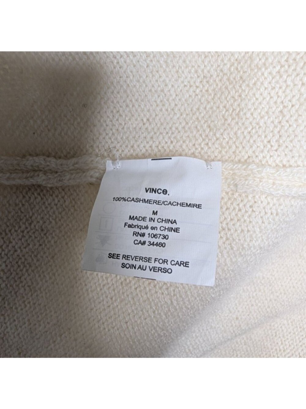 Vince Cashmere Open-Front Cardigan Ribbed Sleeves Split Panel Cream Sz M - Picture 4 of 11